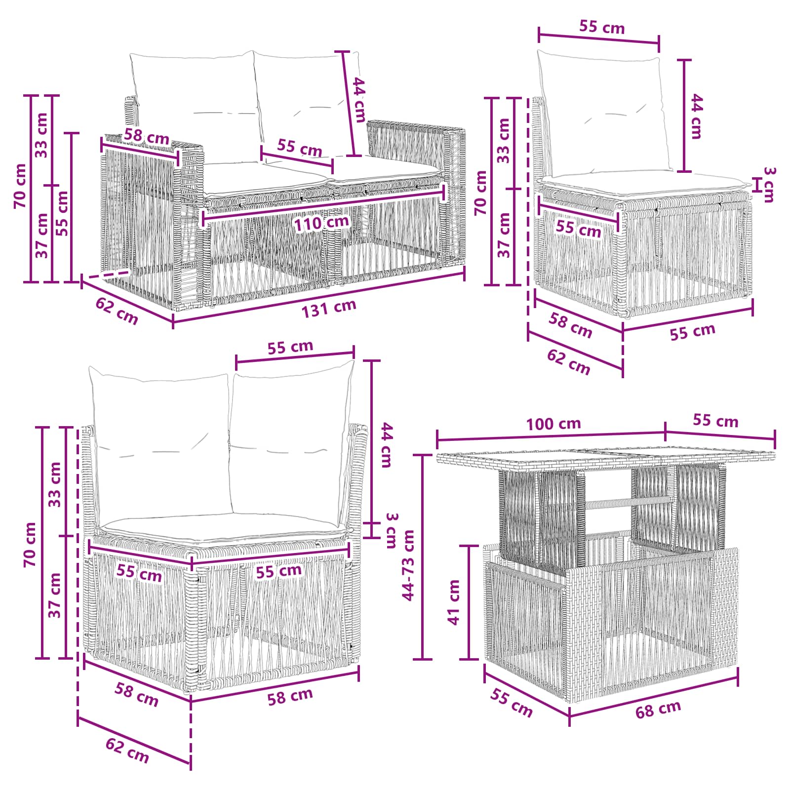 vidaXL Tuinbankenset 12 st Zwart en Cream Wit poly rattan
