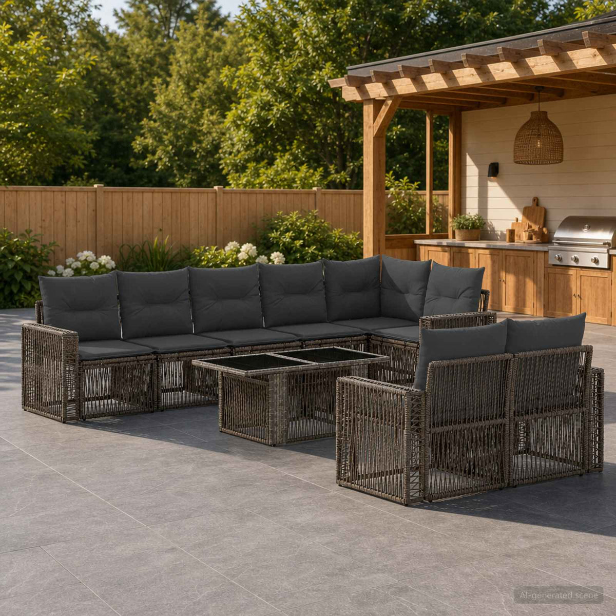 vidaXL Tuinbankenset 9 st Zwart en Cream Wit poly rattan