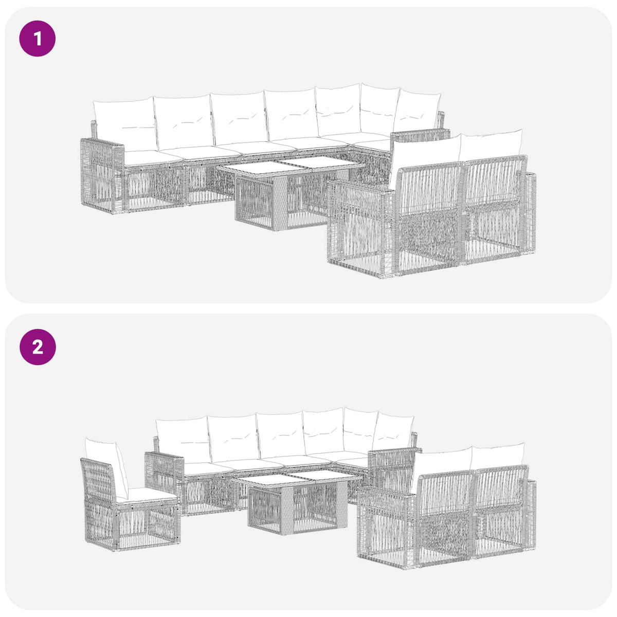vidaXL Tuinbankenset 9 st Zwart en Cream Wit poly rattan