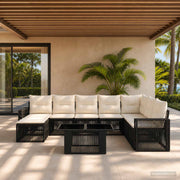 vidaXL Tuinbankenset 9 st Zwart en Cream Wit poly rattan