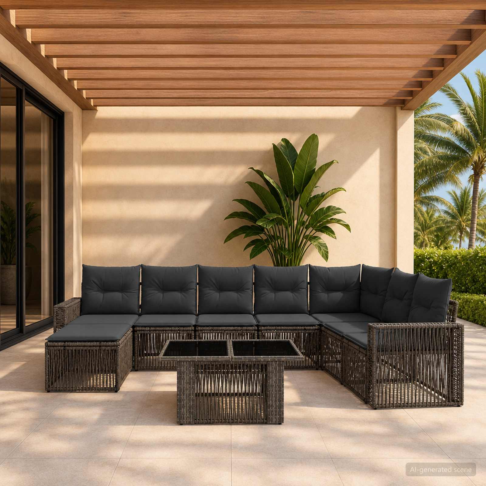 vidaXL Tuinbankenset 9 st Zwart en Cream Wit poly rattan