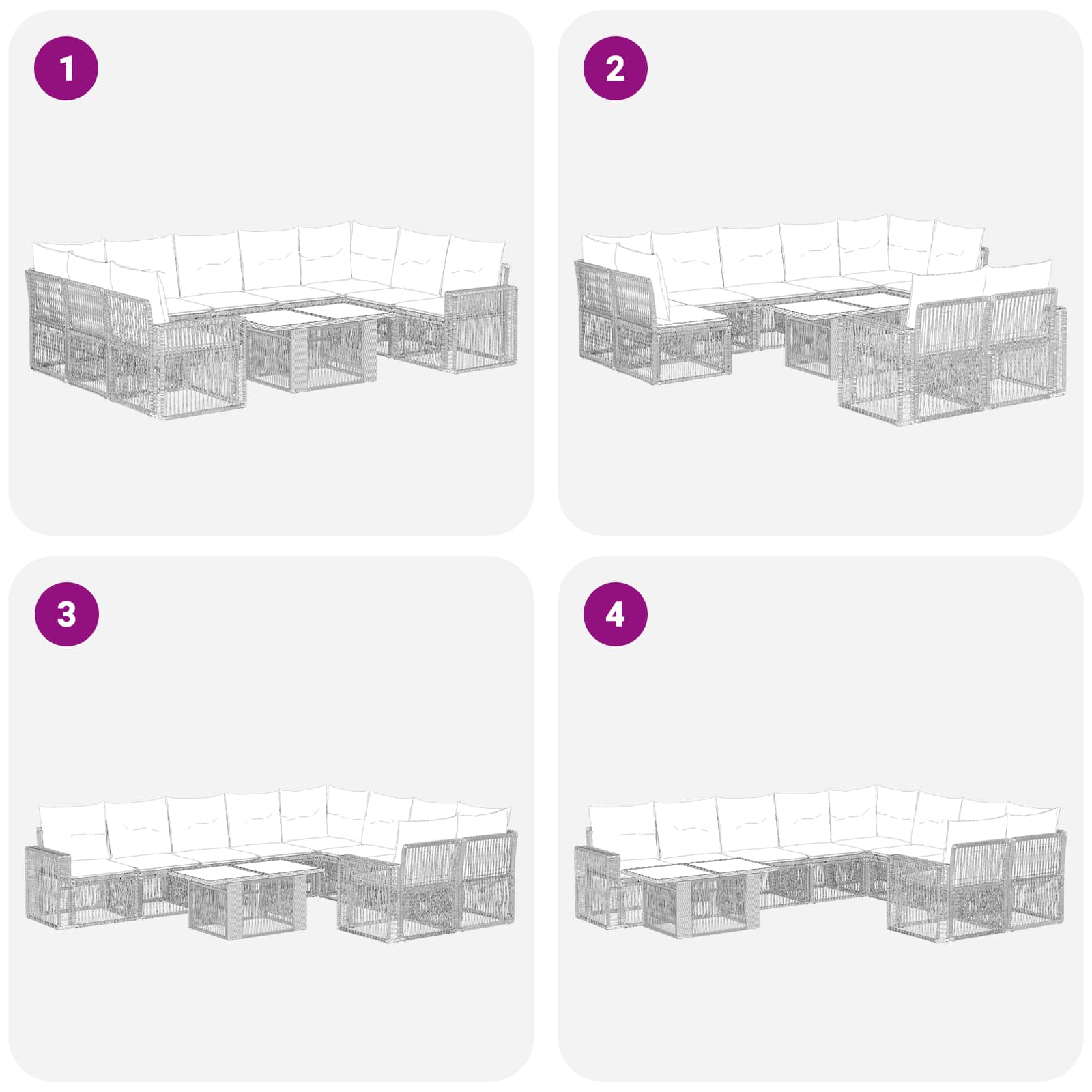 vidaXL Tuinbankenset 10 st Zwart en Cream Wit poly rattan