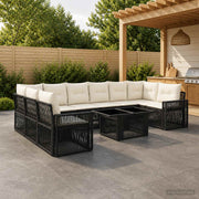 vidaXL Tuinbankenset 11 st Zwart en Cream Wit poly rattan