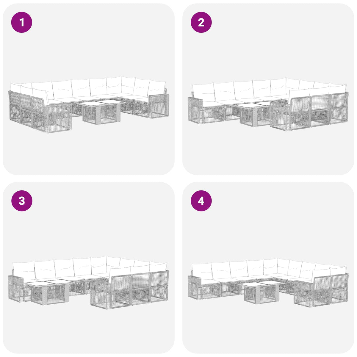 vidaXL Tuinbankenset 11 st Zwart en Cream Wit poly rattan