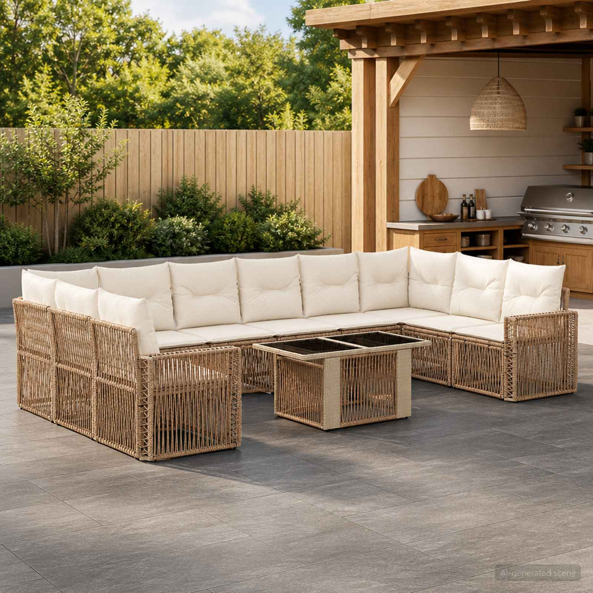 vidaXL Tuinbankenset 11 st Zwart en Cream Wit poly rattan