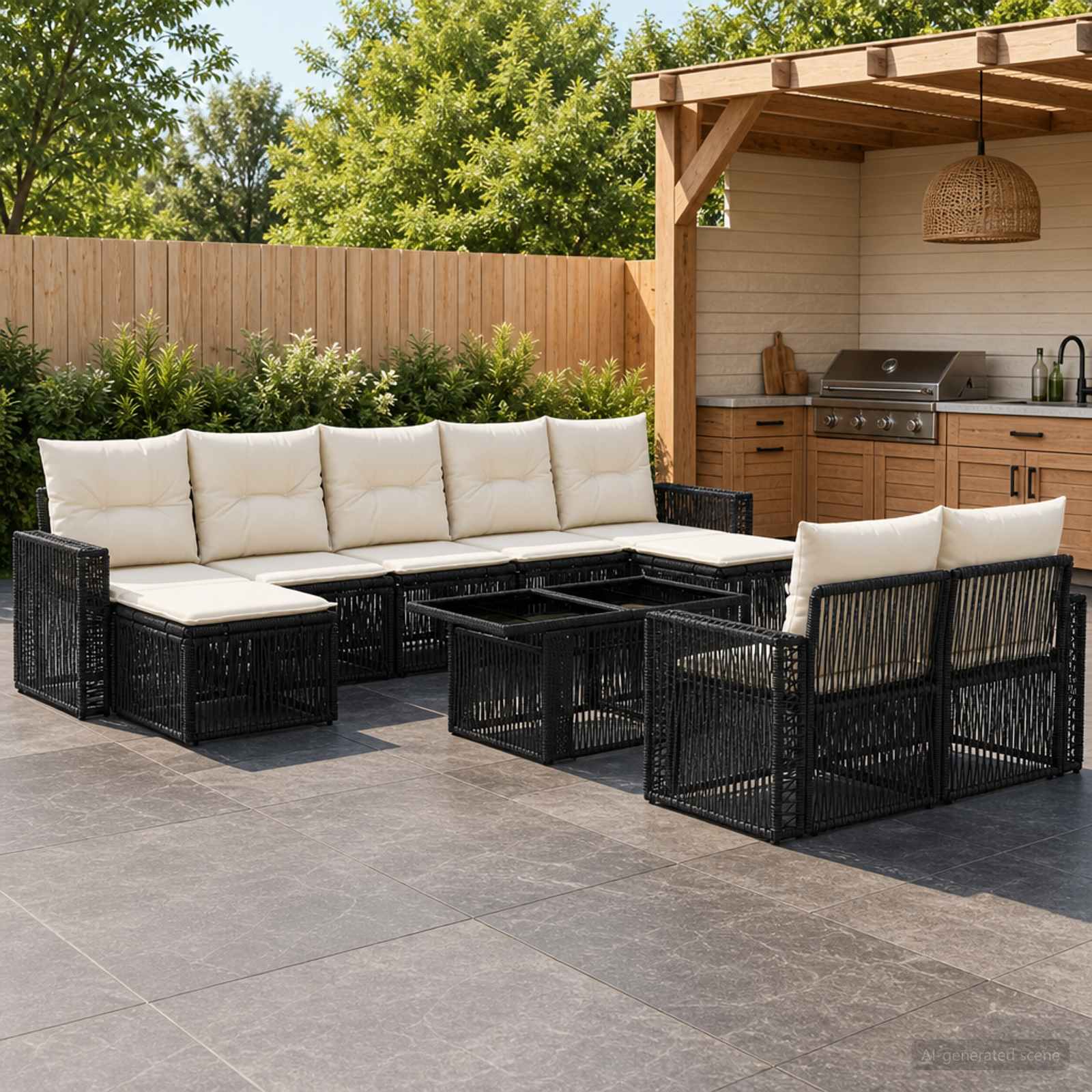 vidaXL Tuinbankenset 10 st Zwart en Cream Wit poly rattan