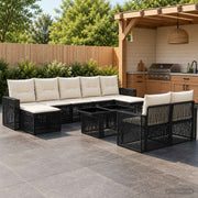 vidaXL Tuinbankenset 10 st Zwart en Cream Wit poly rattan