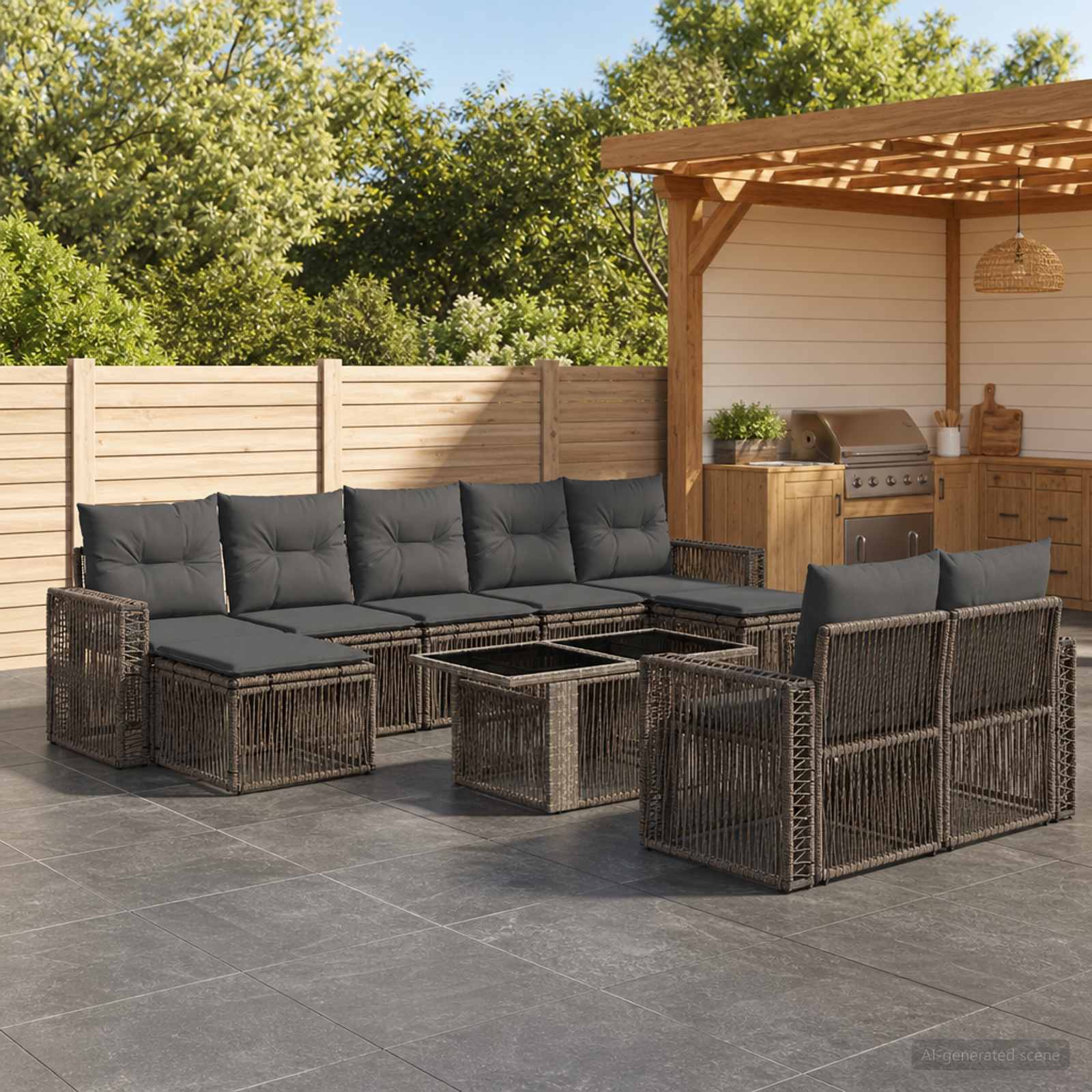 vidaXL Tuinbankenset 10 st Zwart en Cream Wit poly rattan