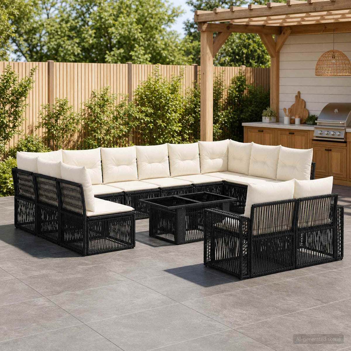 vidaXL Tuinbankenset 13 st Zwart en Cream Wit poly rattan