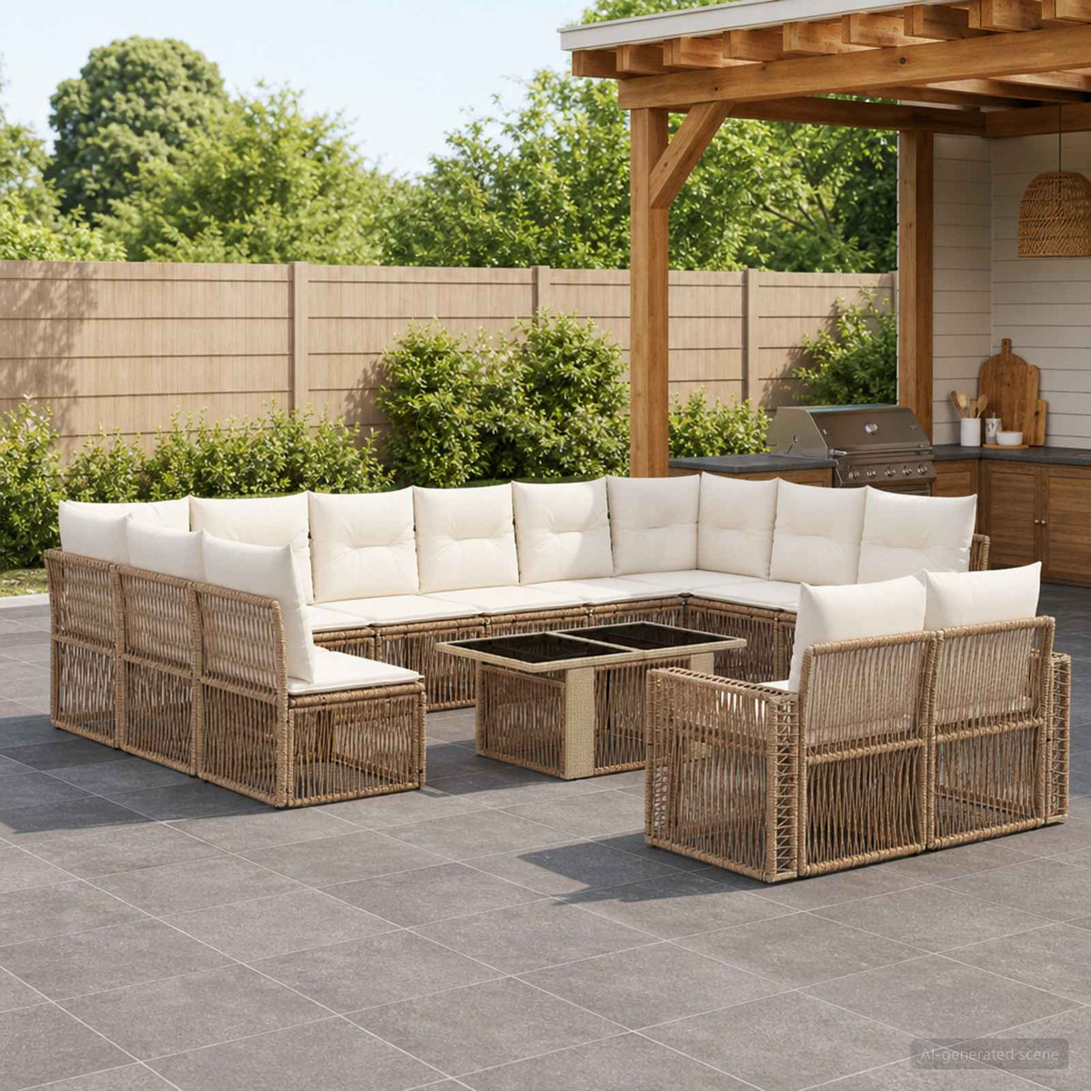 vidaXL Tuinbankenset 13 st Zwart en Cream Wit poly rattan