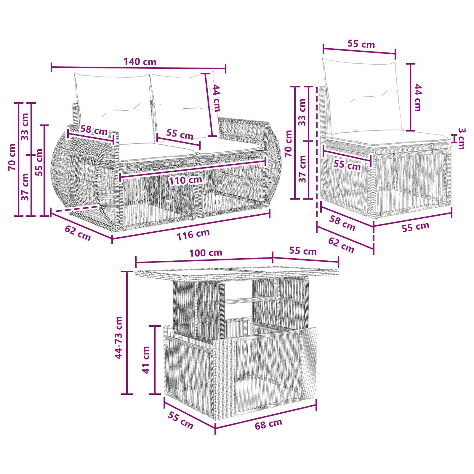 vidaXL Tuinbankenset 6 st Zwart en Cream Wit poly rattan