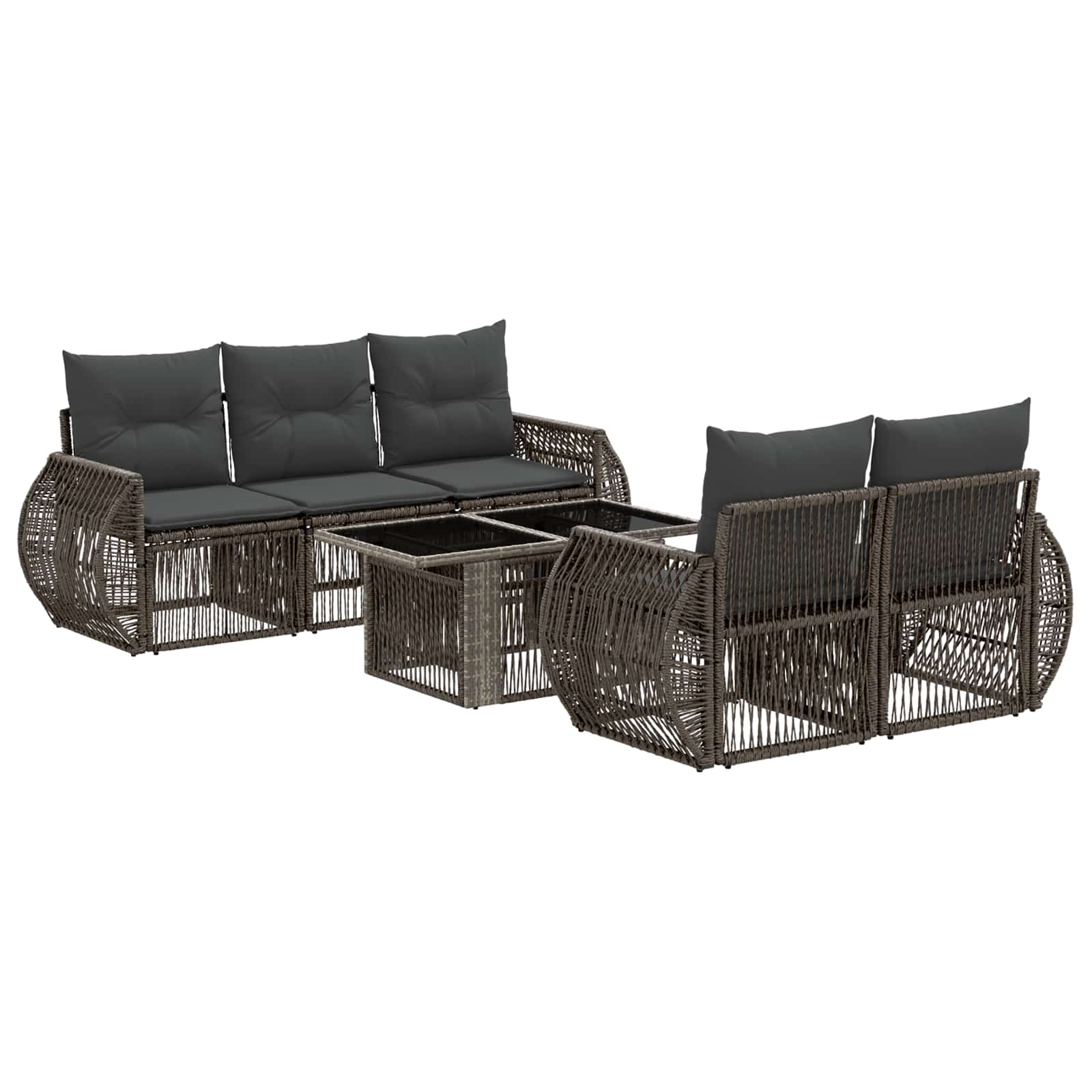 vidaXL Tuinbankenset 6 st Zwart en Cream Wit poly rattan