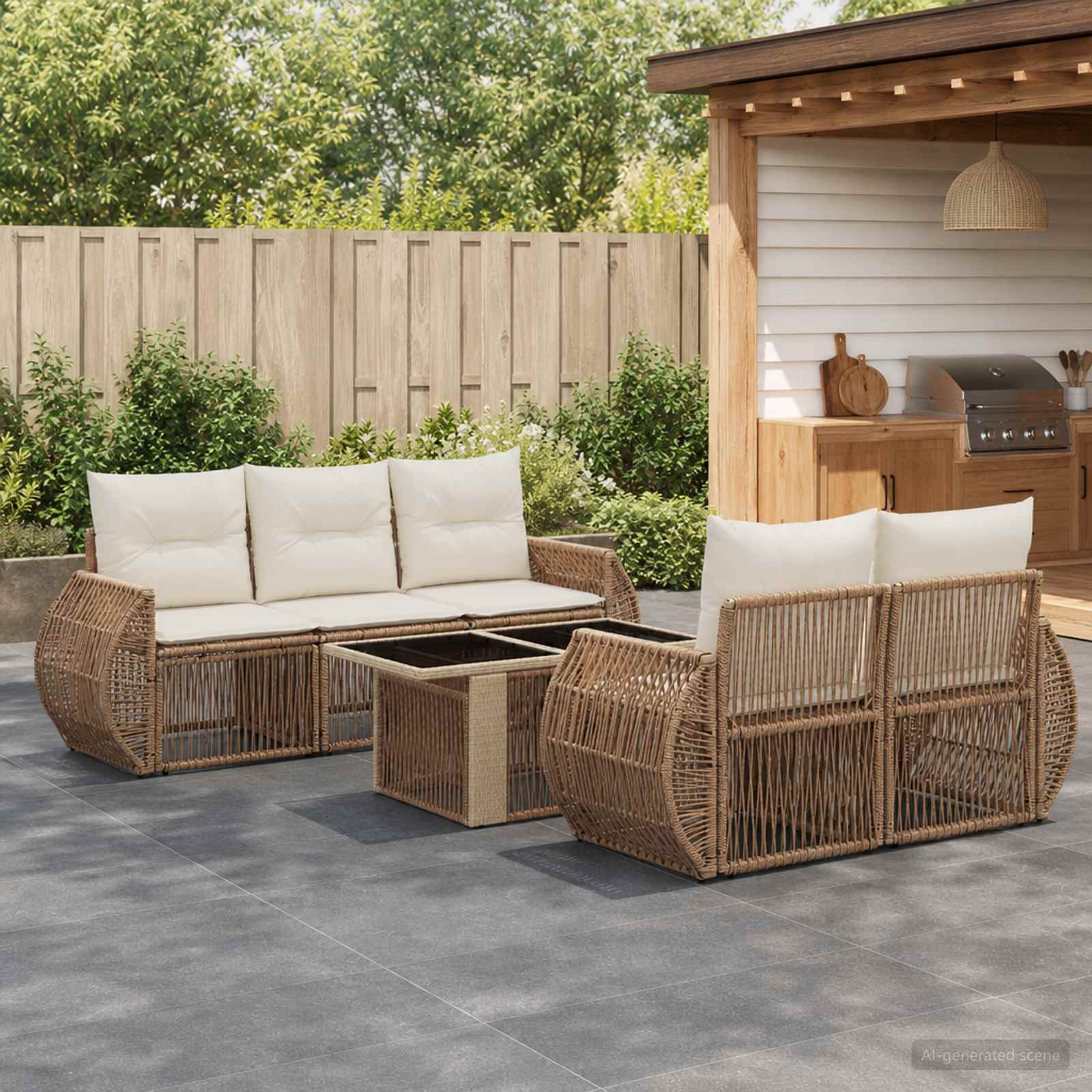 vidaXL Tuinbankenset 6 st Zwart en Cream Wit poly rattan