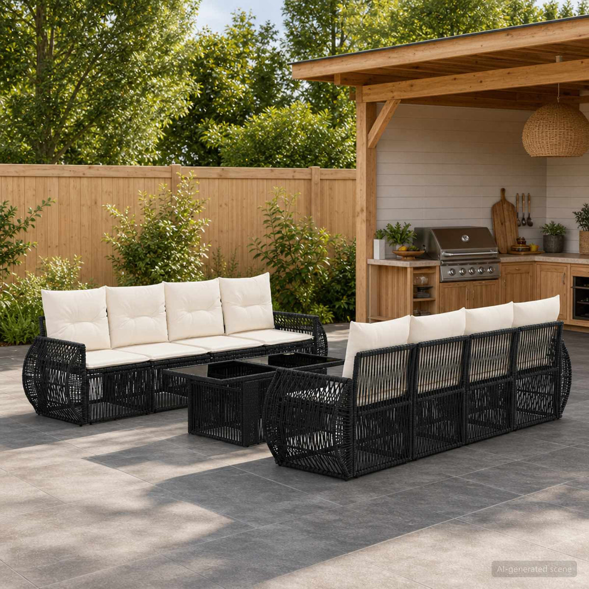 vidaXL Tuinbankenset 9 st Zwart en Cream Wit poly rattan