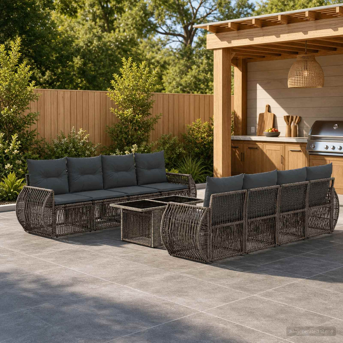 vidaXL Tuinbankenset 9 st Zwart en Cream Wit poly rattan