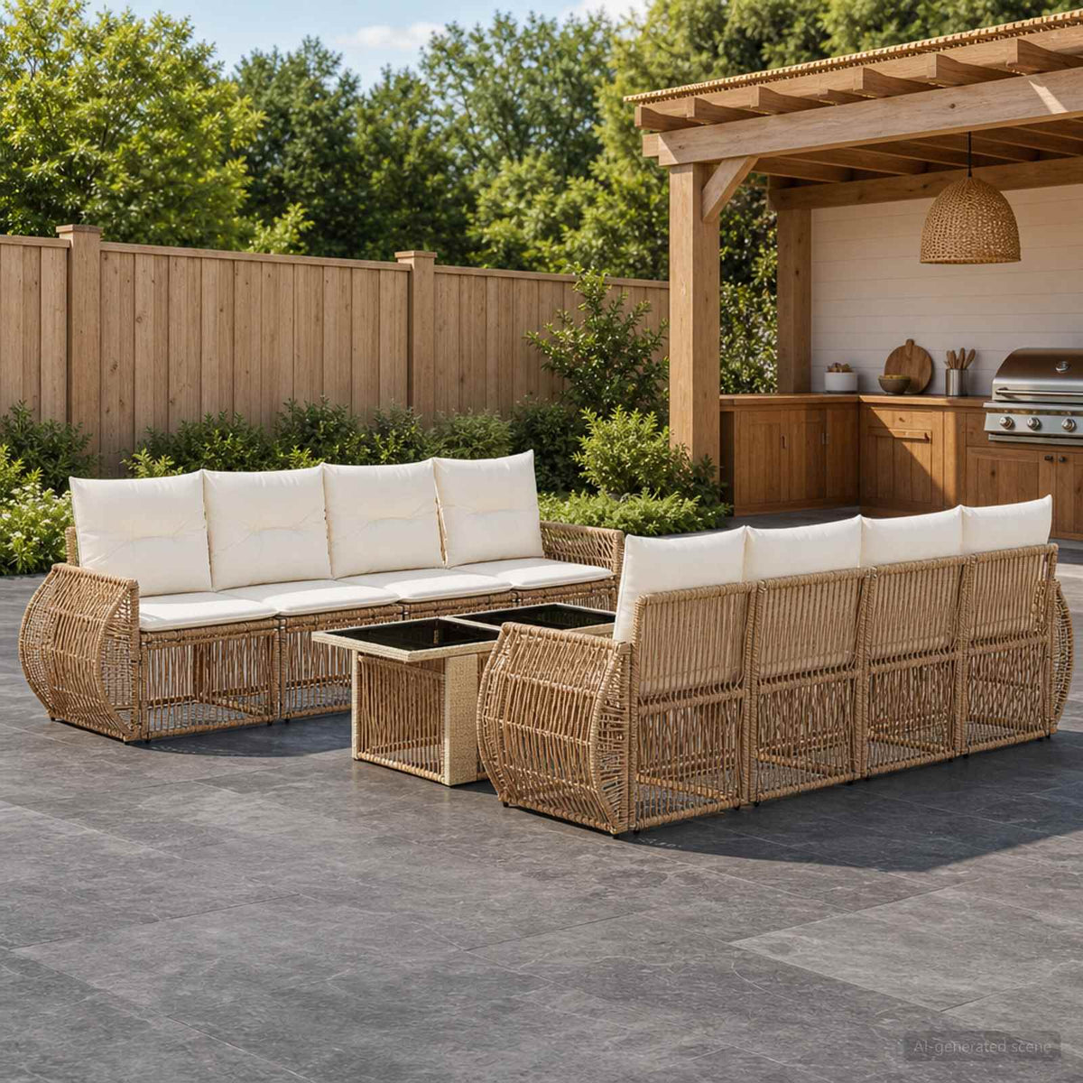 vidaXL Tuinbankenset 9 st Zwart en Cream Wit poly rattan