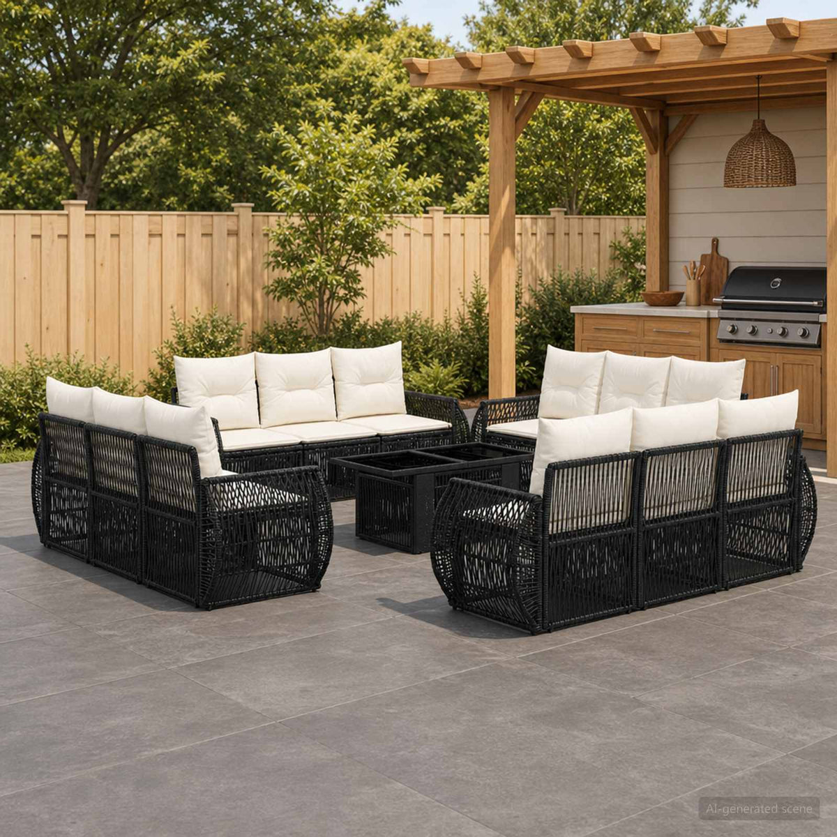 vidaXL Tuinbankenset 13 st Zwart en Cream Wit poly rattan