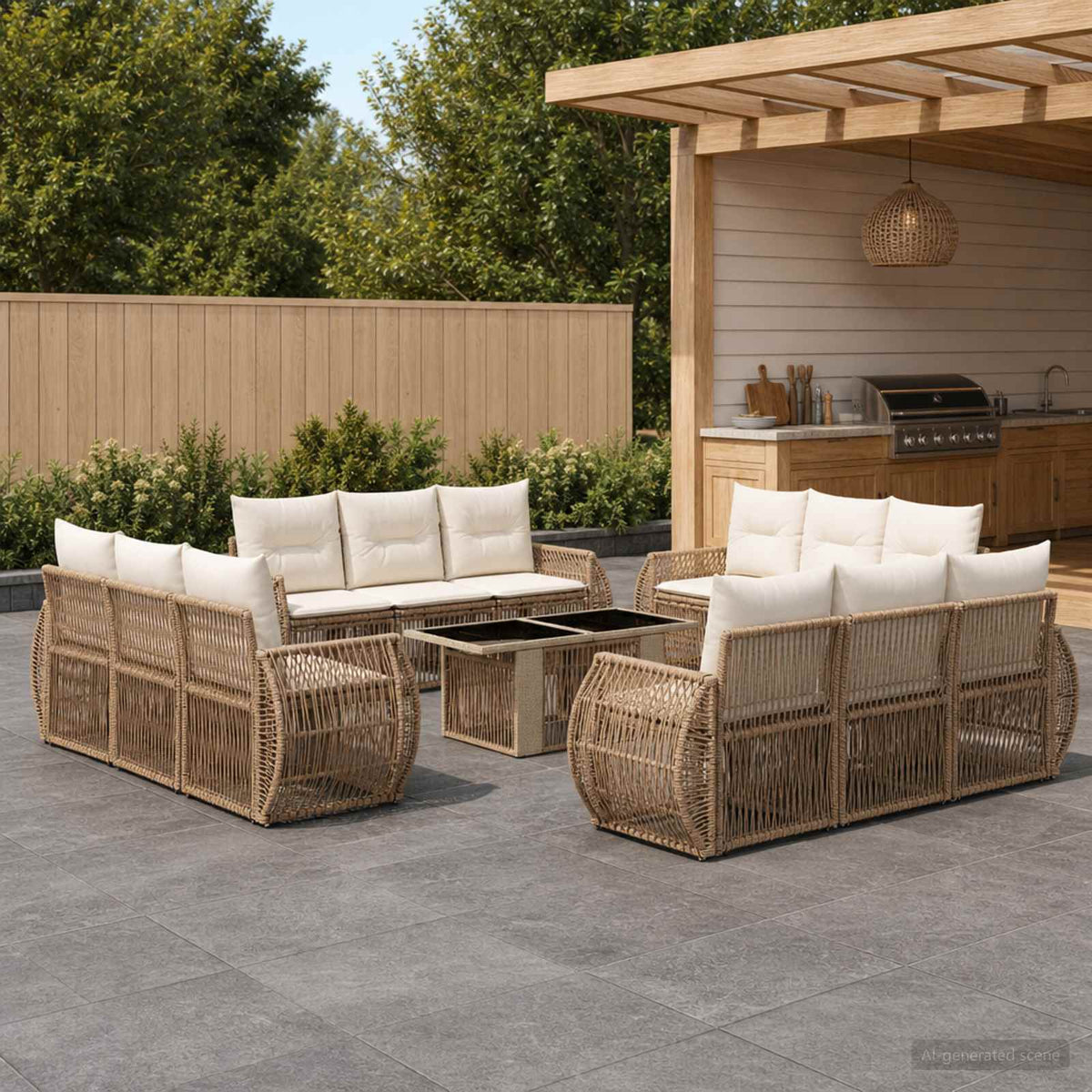vidaXL Tuinbankenset 13 st Zwart en Cream Wit poly rattan