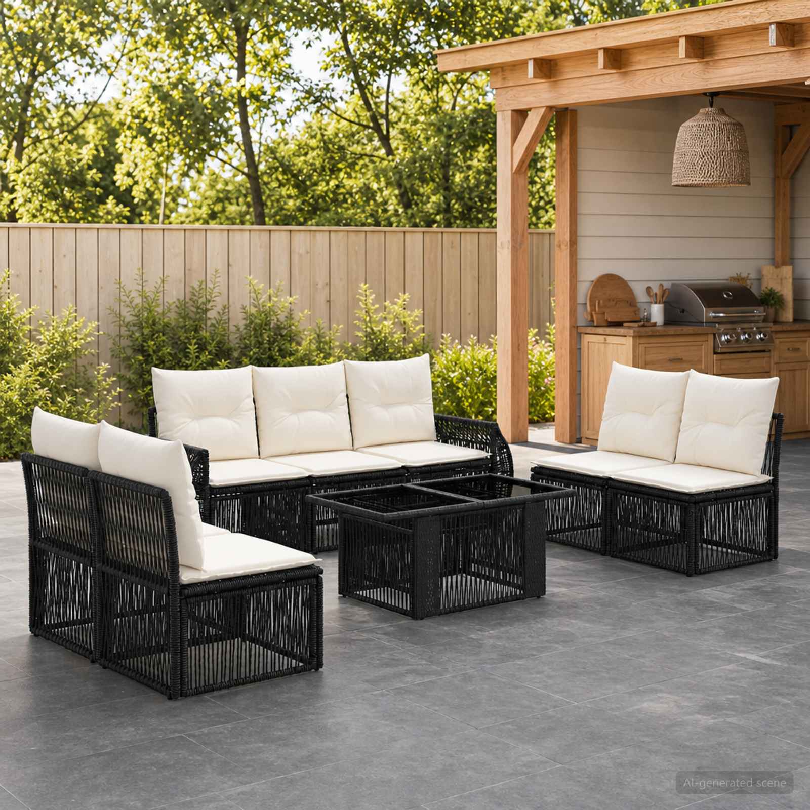 vidaXL Tuinbankenset 8 st Zwart en Cream Wit poly rattan