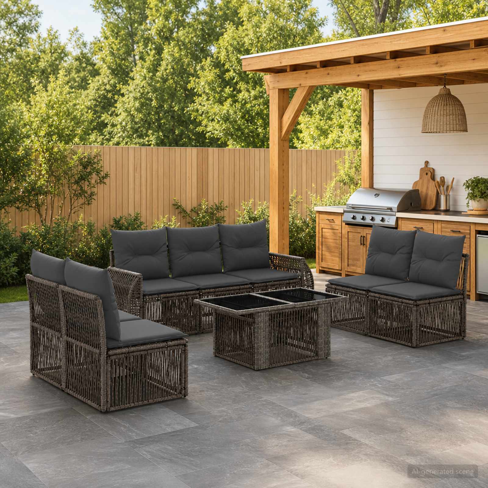 vidaXL Tuinbankenset 8 st Zwart en Cream Wit poly rattan