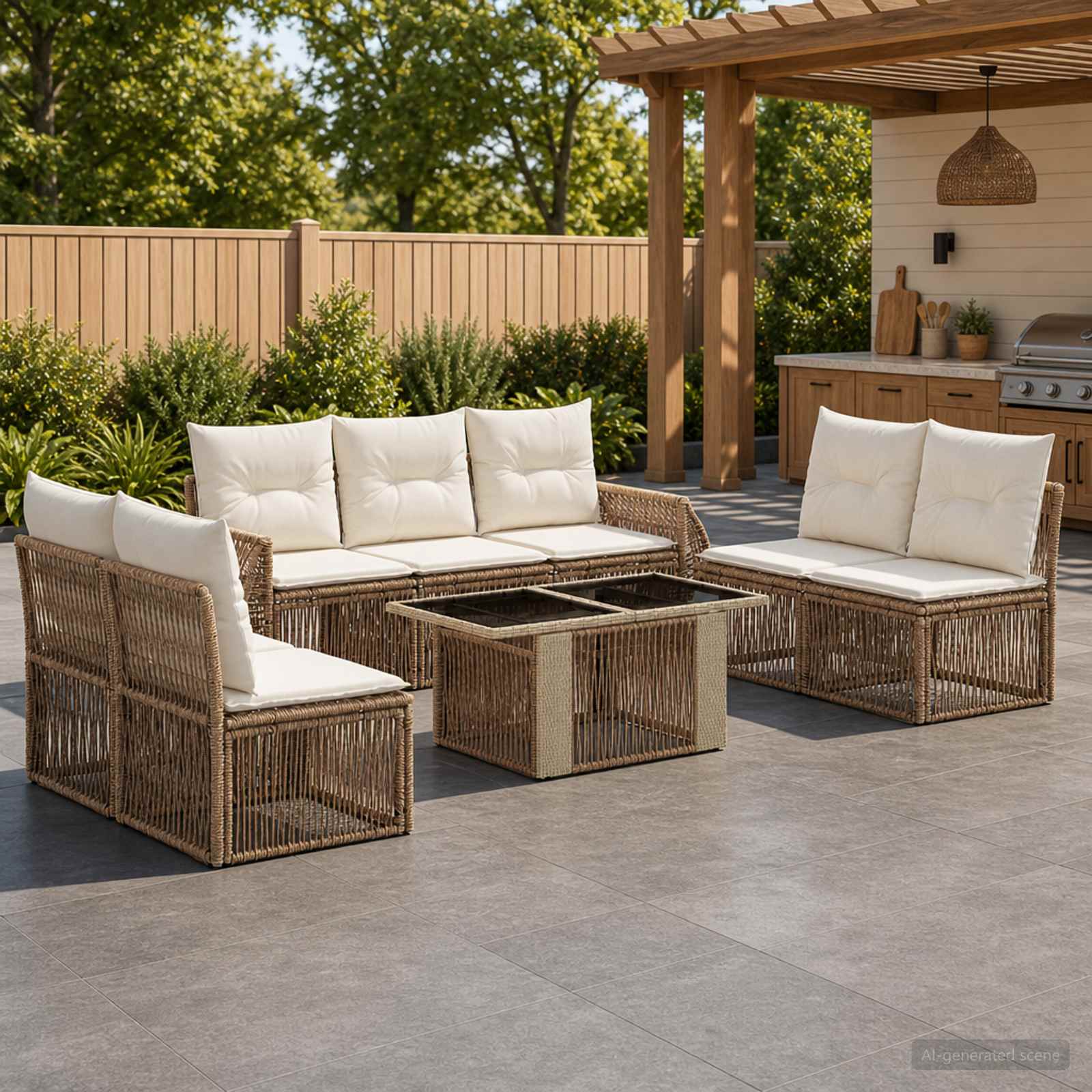 vidaXL Tuinbankenset 8 st Zwart en Cream Wit poly rattan