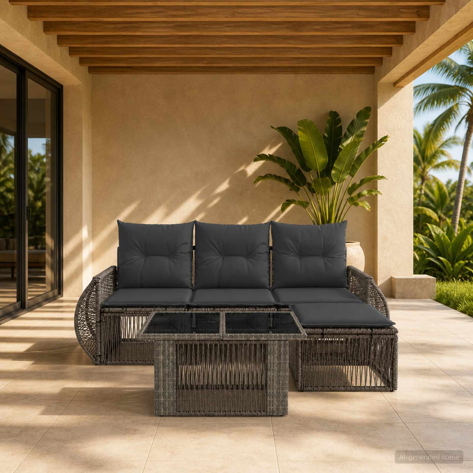 vidaXL Tuinbankenset 5 st Zwart en Cream Wit poly rattan