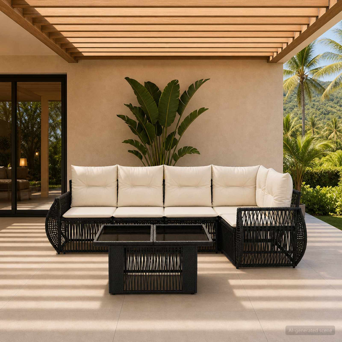 vidaXL Tuinbankenset 6 st Zwart en Cream Wit poly rattan