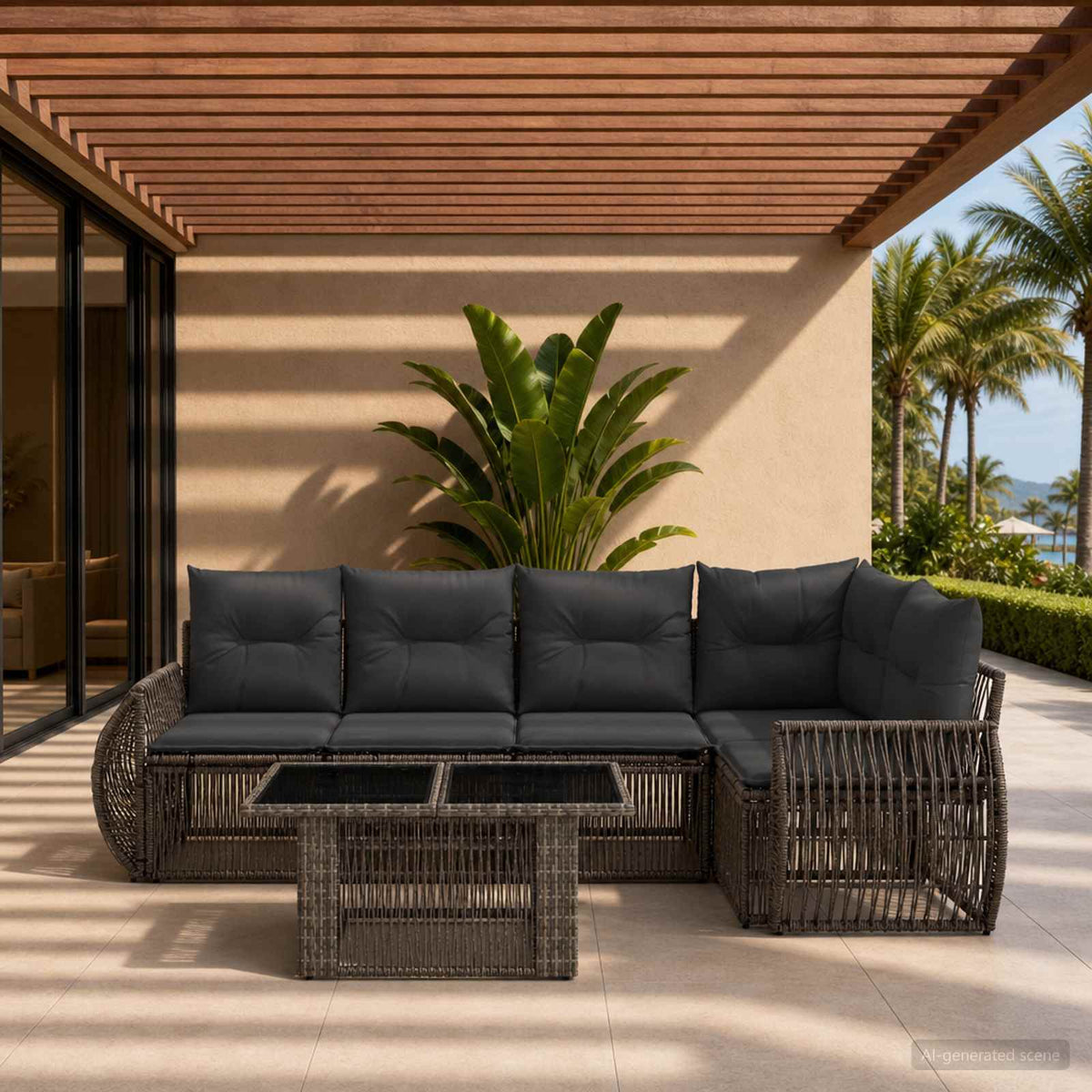 vidaXL Tuinbankenset 6 st Zwart en Cream Wit poly rattan