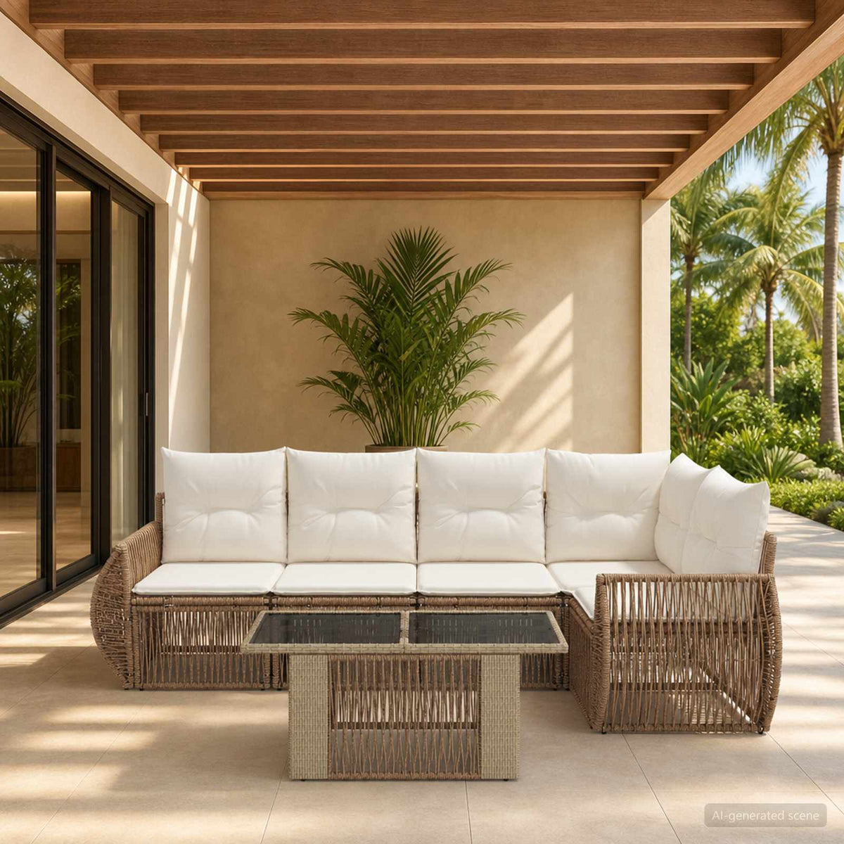 vidaXL Tuinbankenset 6 st Zwart en Cream Wit poly rattan