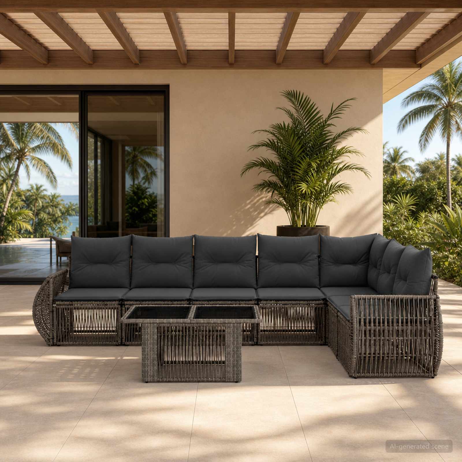 vidaXL Tuinbankenset 8 st Zwart en Cream Wit poly rattan