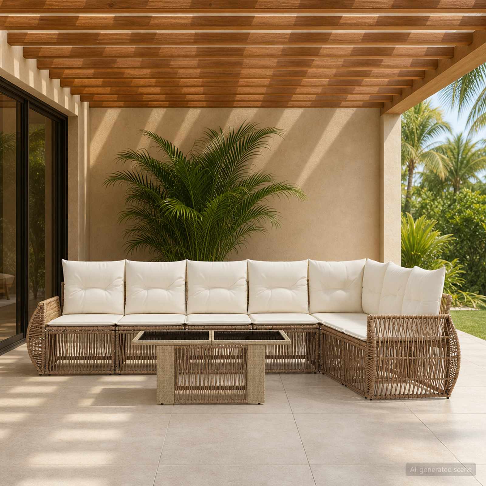vidaXL Tuinbankenset 8 st Zwart en Cream Wit poly rattan