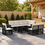 vidaXL Tuinbankenset 9 st Zwart en Cream Wit poly rattan