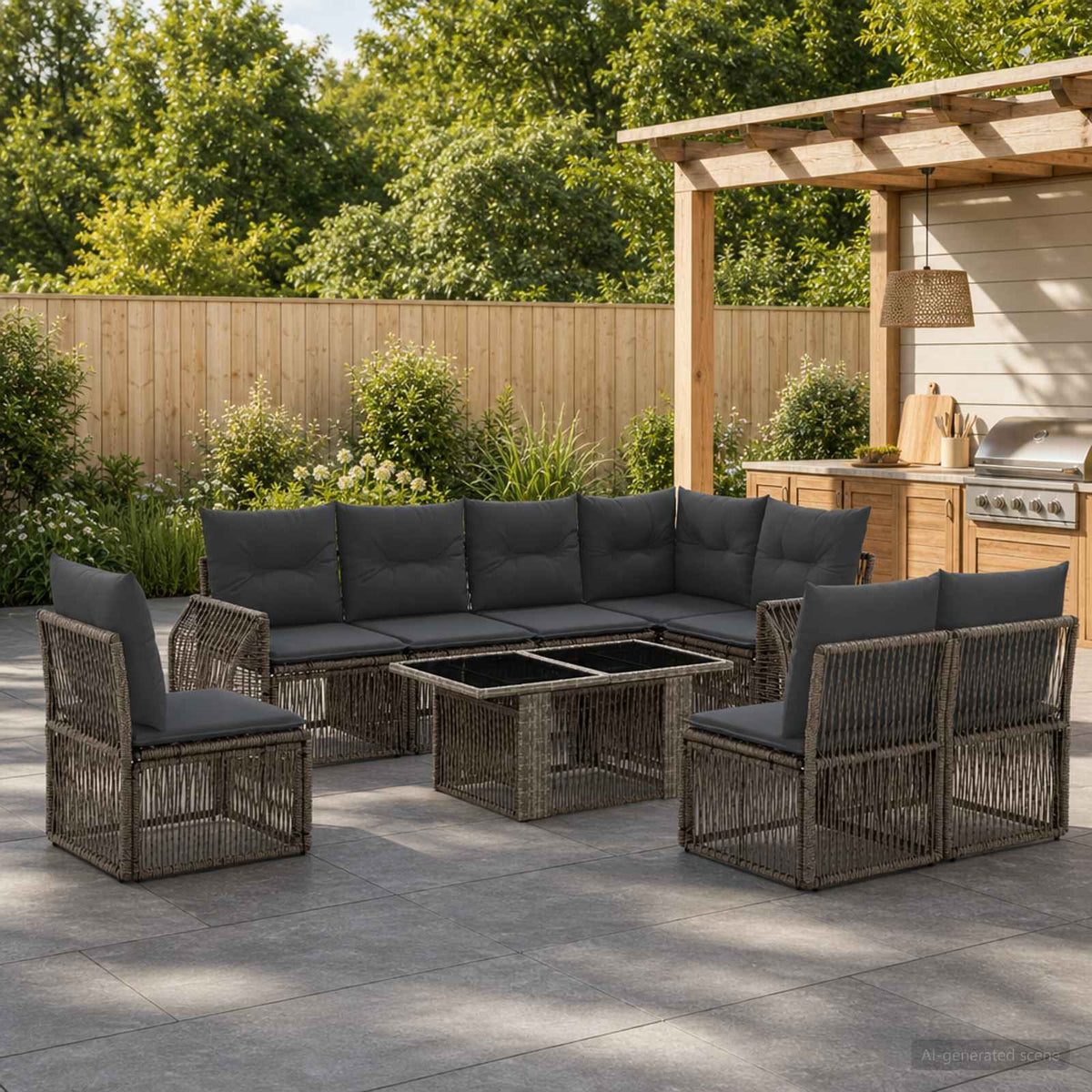 vidaXL Tuinbankenset 9 st Zwart en Cream Wit poly rattan