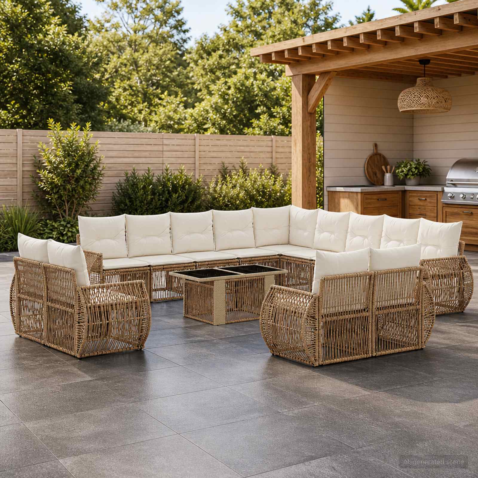 vidaXL Tuinbankenset 14 st Zwart en Cream Wit poly rattan