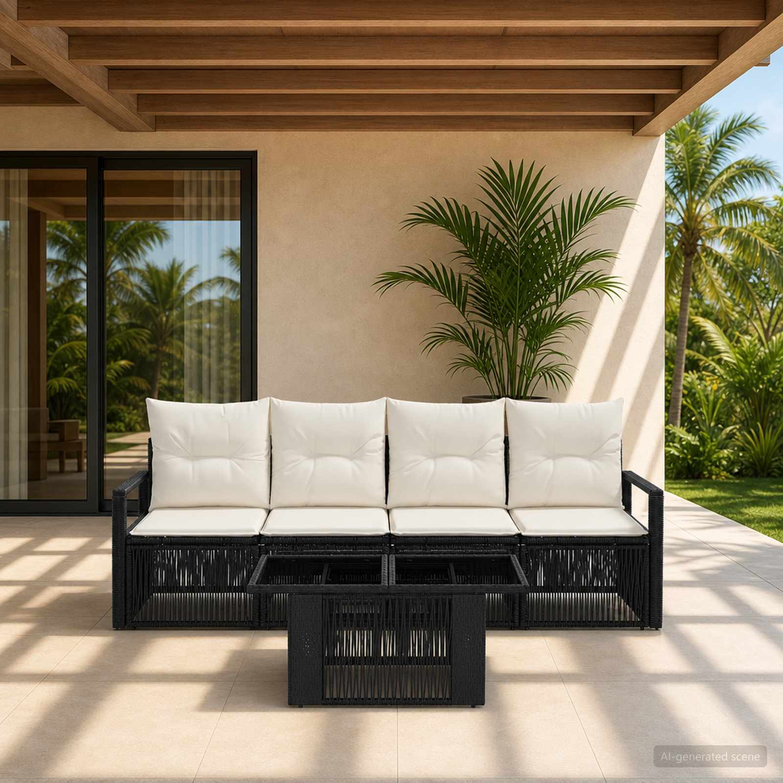 vidaXL Tuinbankenset 5 st Zwart en Cream Wit poly rattan