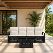 vidaXL Tuinbankenset 5 st Zwart en Cream Wit poly rattan