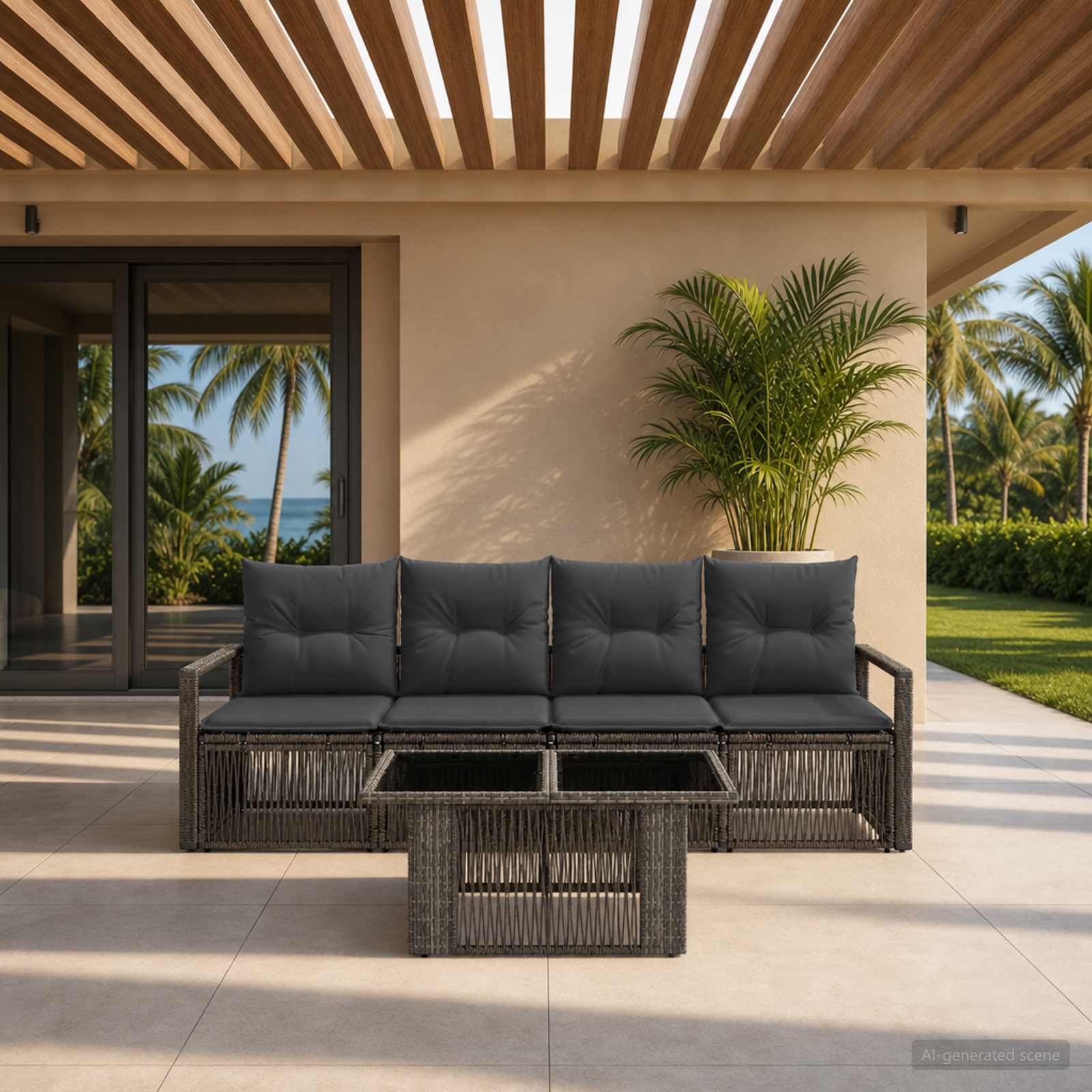vidaXL Tuinbankenset 5 st Zwart en Cream Wit poly rattan