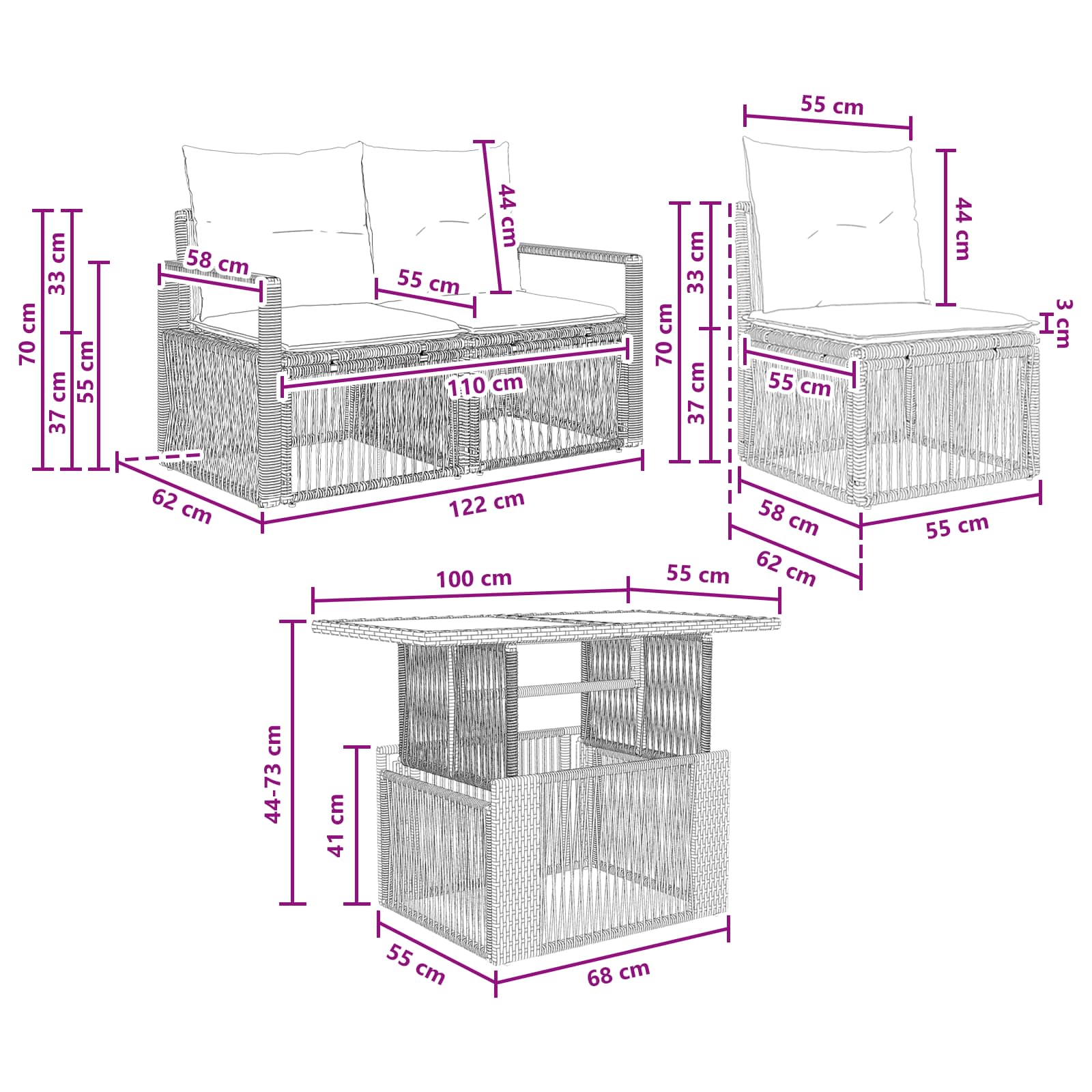 vidaXL Tuinbankenset 5 st Zwart en Cream Wit poly rattan