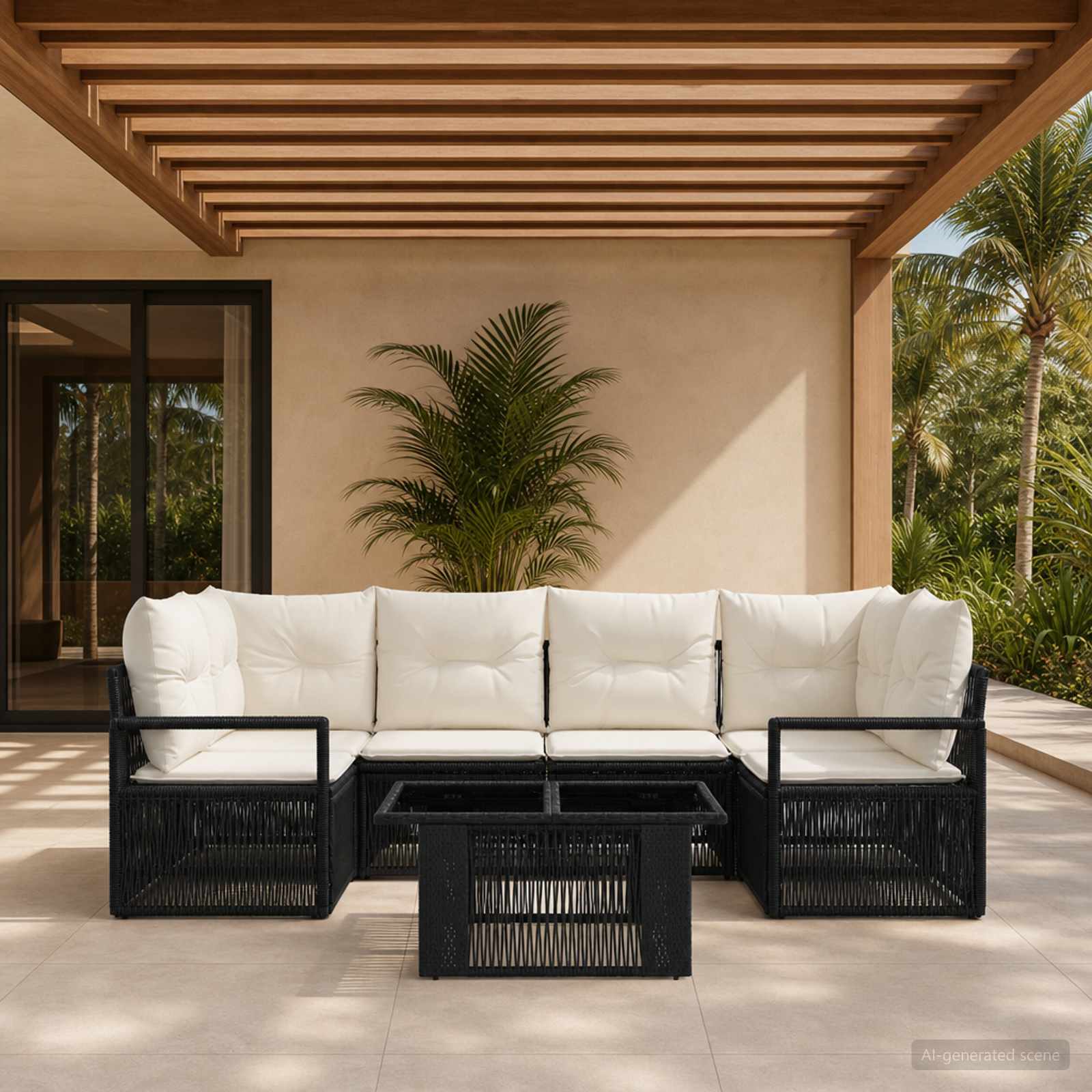 vidaXL Tuinbankenset 7 st Zwart en Cream Wit poly rattan