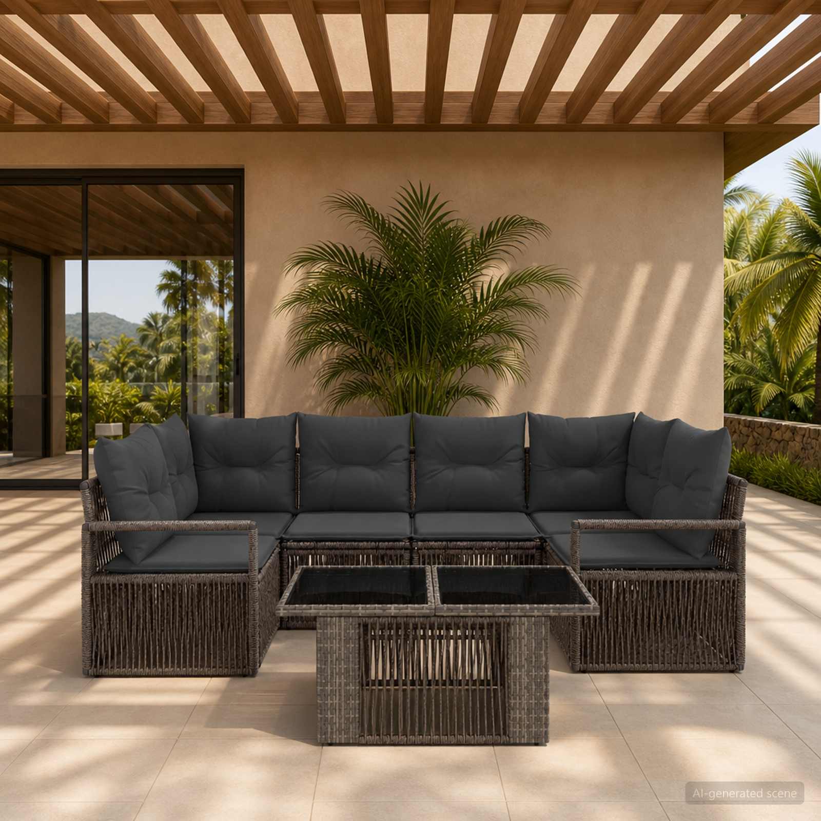 vidaXL Tuinbankenset 7 st Zwart en Cream Wit poly rattan