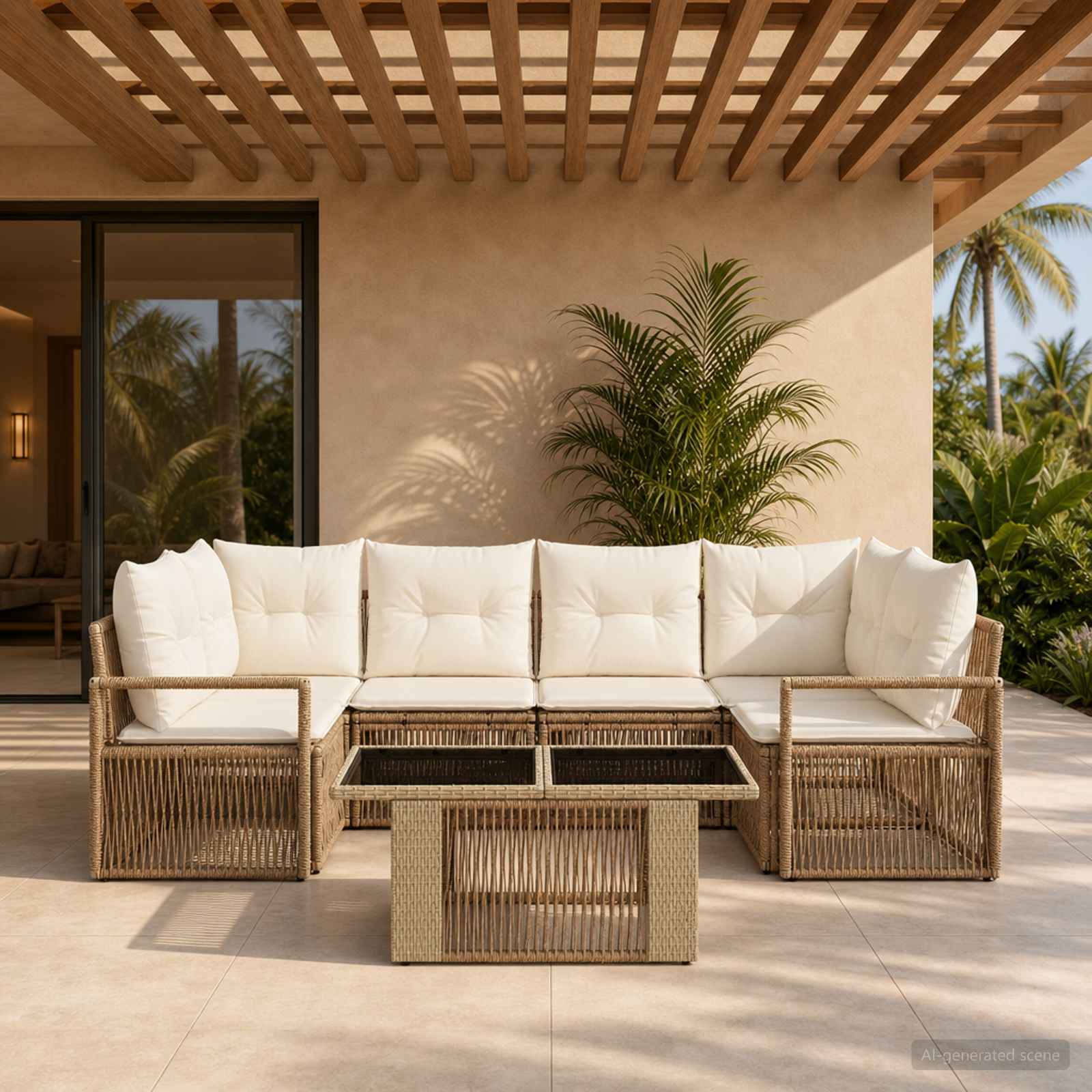 vidaXL Tuinbankenset 7 st Zwart en Cream Wit poly rattan