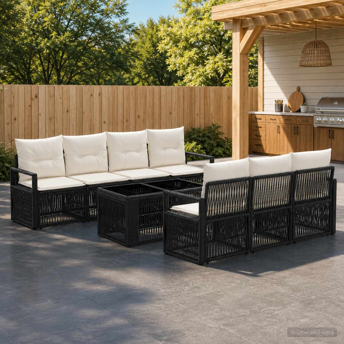 vidaXL Tuinbankenset 8 st Zwart en Cream Wit poly rattan