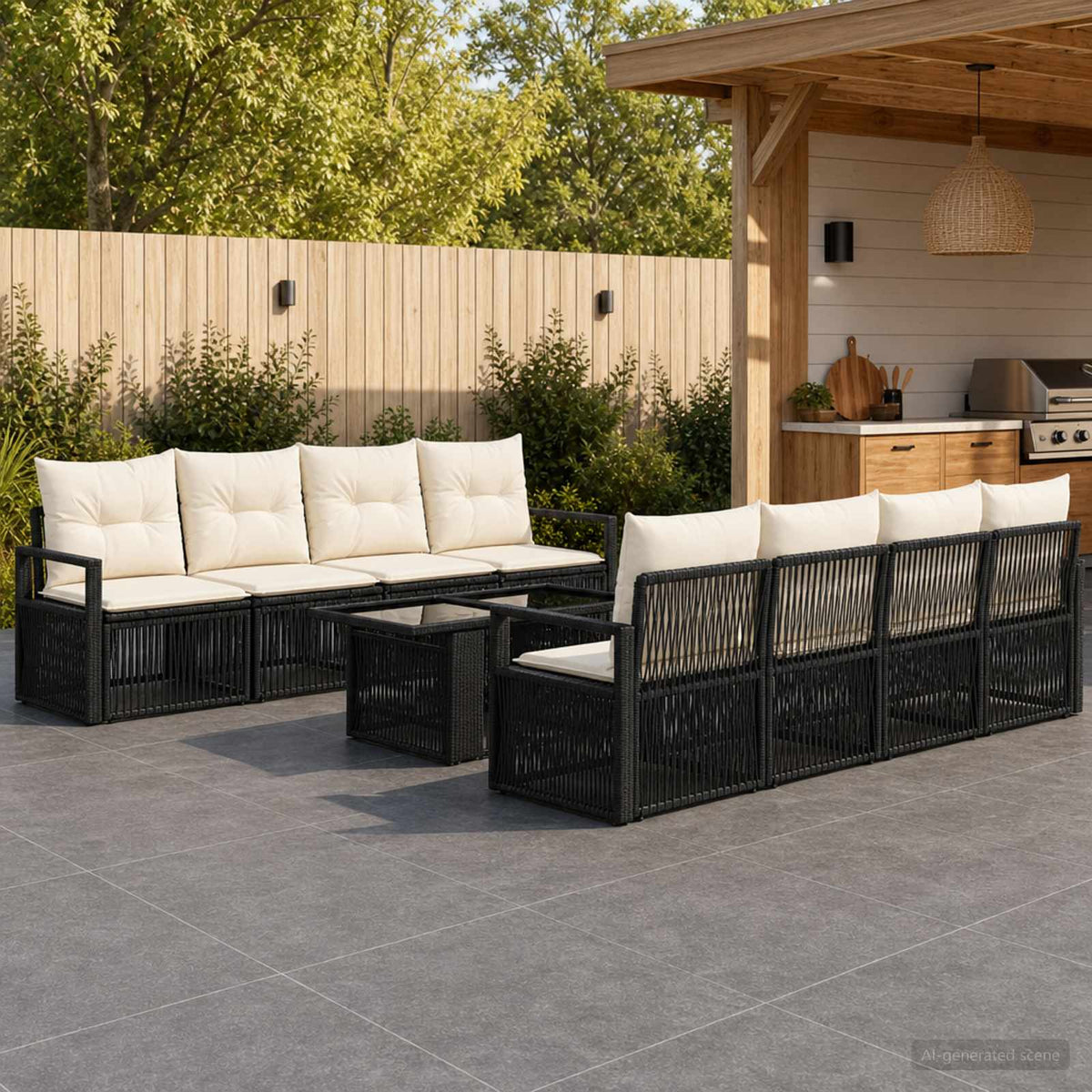 vidaXL Tuinbankenset 9 st Zwart en Cream Wit poly rattan
