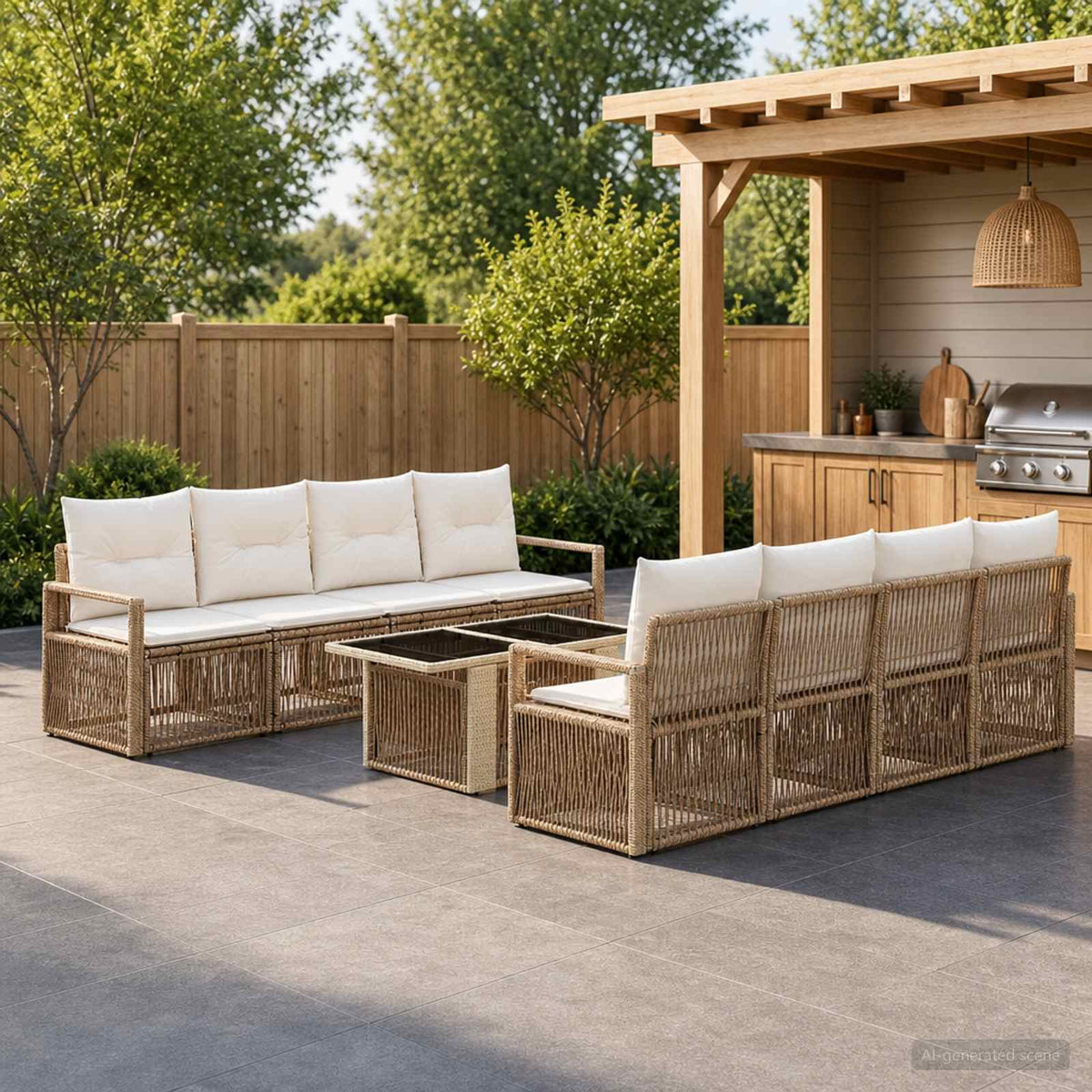vidaXL Tuinbankenset 9 st Zwart en Cream Wit poly rattan