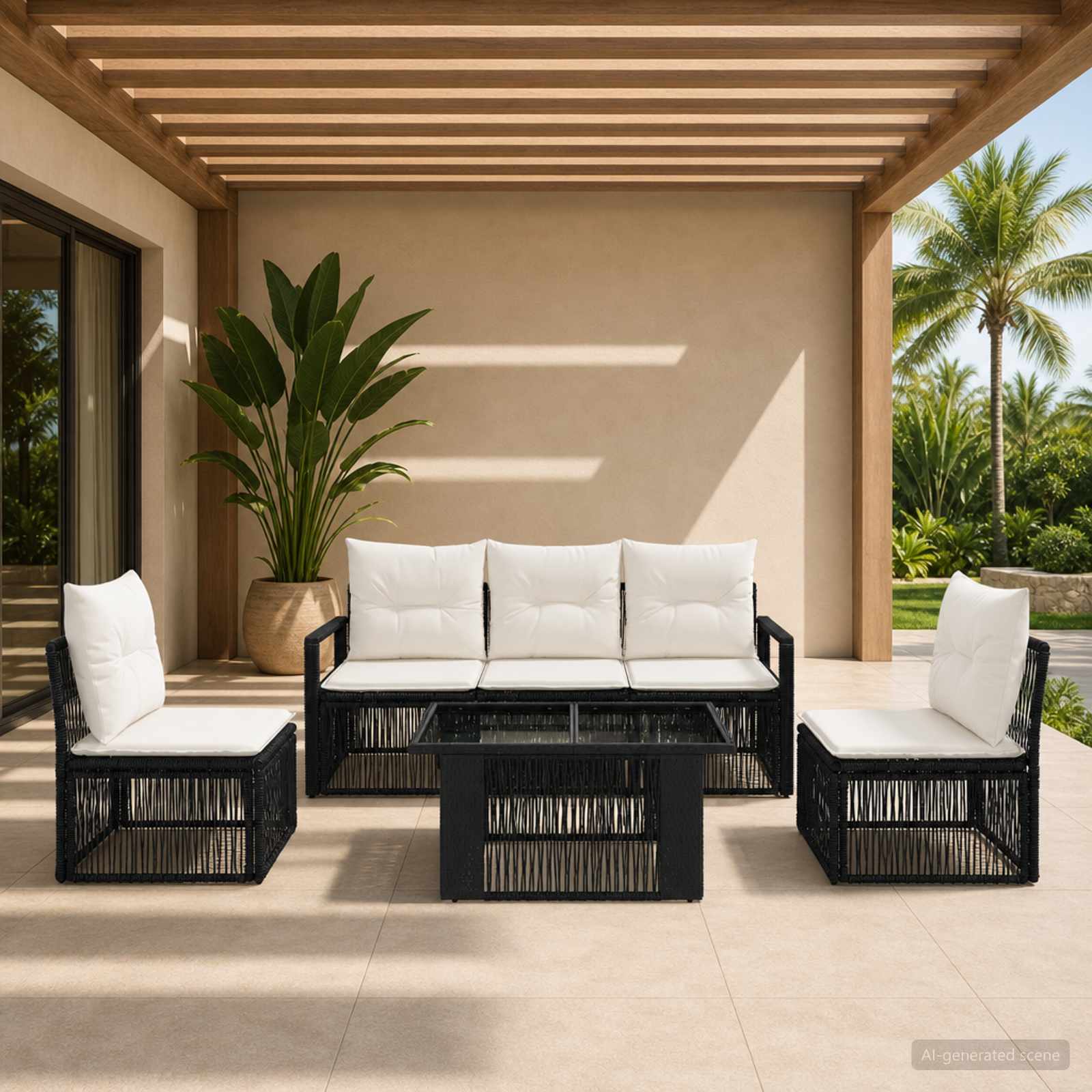 vidaXL Tuinbankenset 6 st Zwart en Cream Wit poly rattan