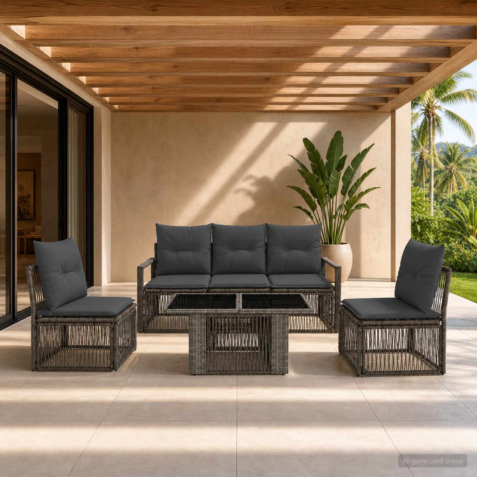 vidaXL Tuinbankenset 6 st Zwart en Cream Wit poly rattan