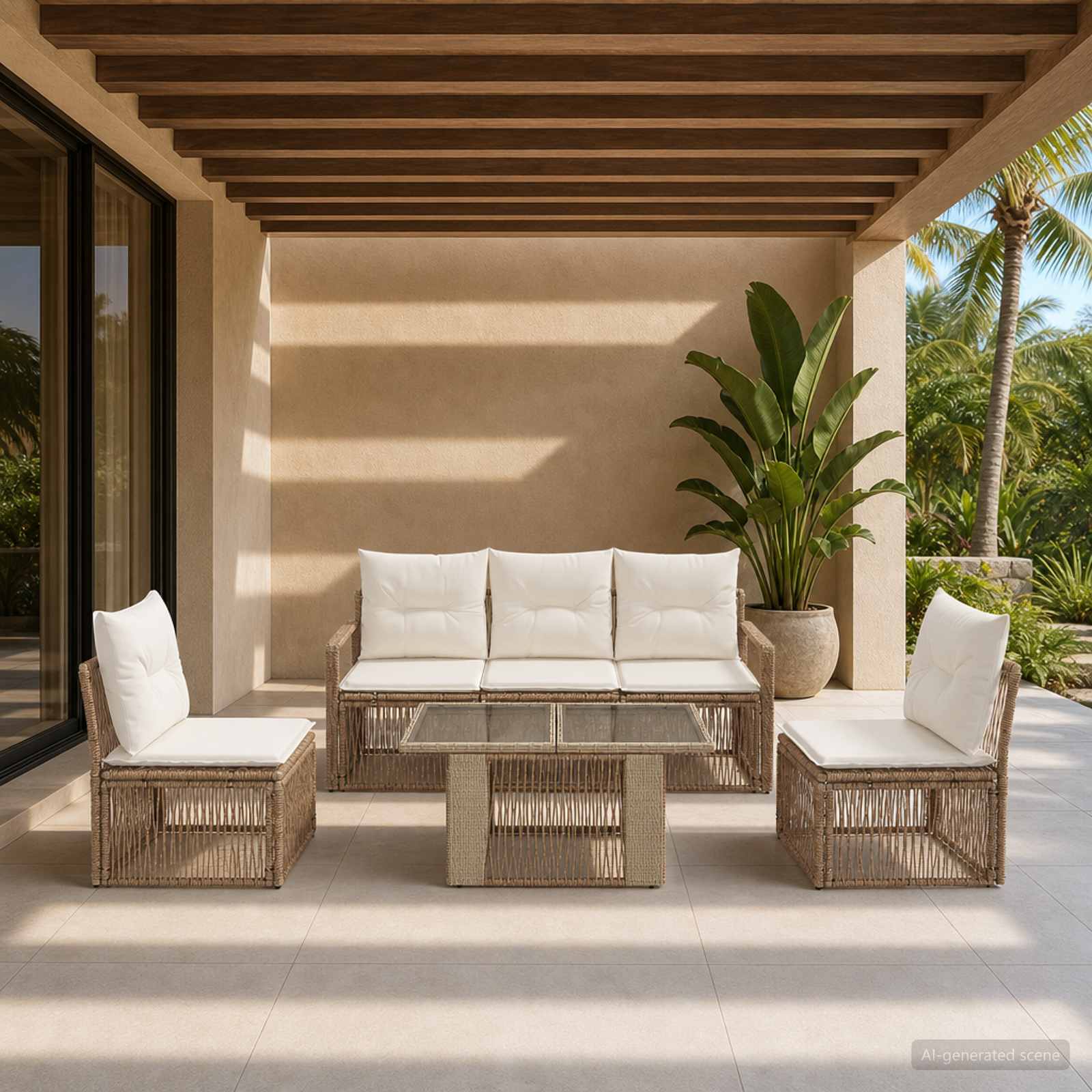 vidaXL Tuinbankenset 6 st Zwart en Cream Wit poly rattan
