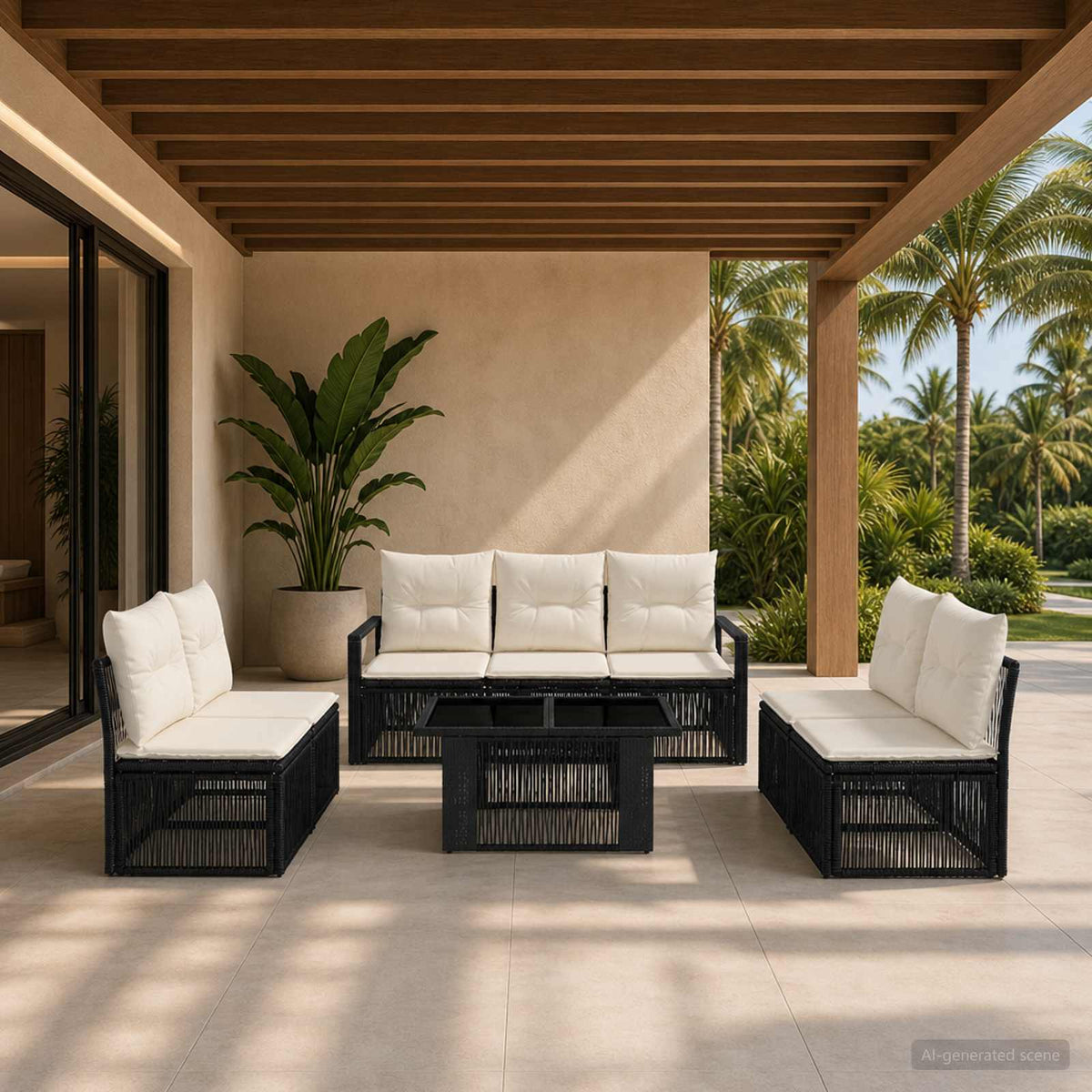 vidaXL Tuinbankenset 8 st Zwart en Cream Wit poly rattan