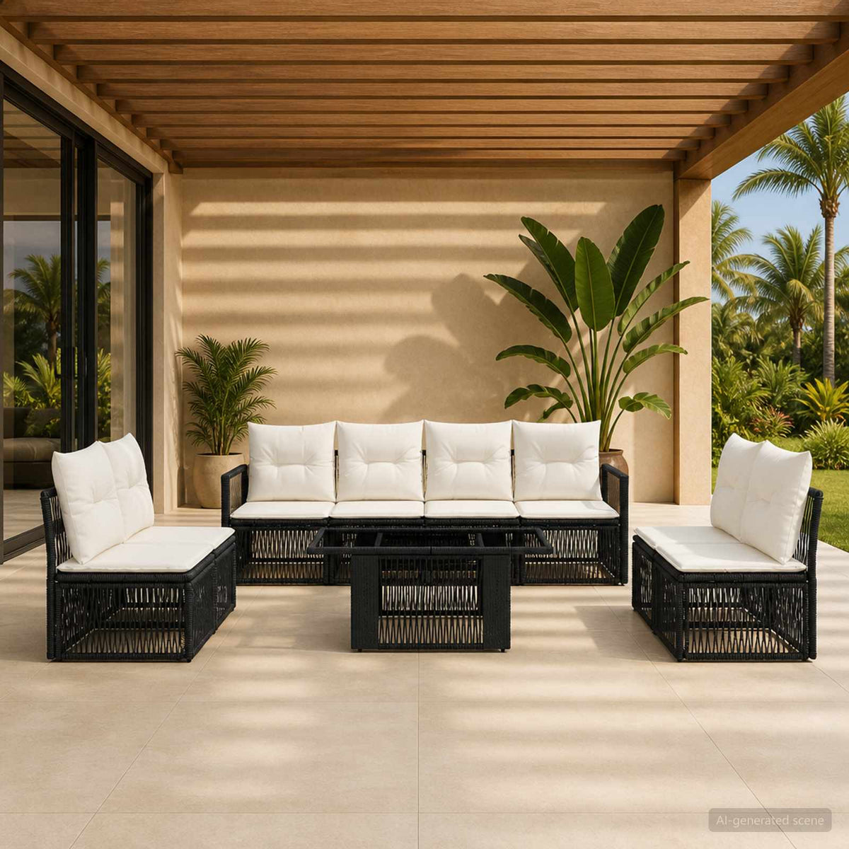 vidaXL Tuinbankenset 9 st Zwart en Cream Wit poly rattan