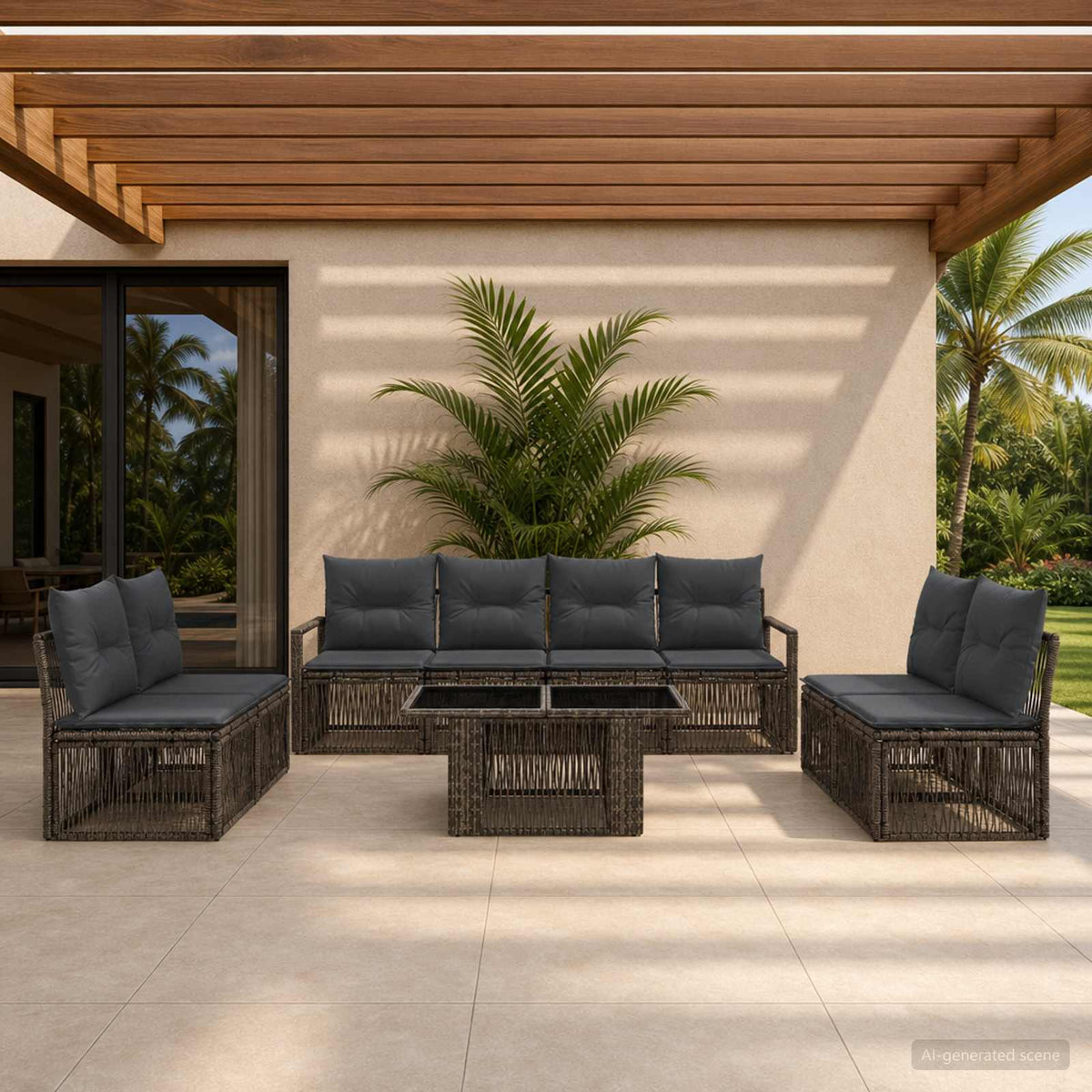 vidaXL Tuinbankenset 9 st Zwart en Cream Wit poly rattan